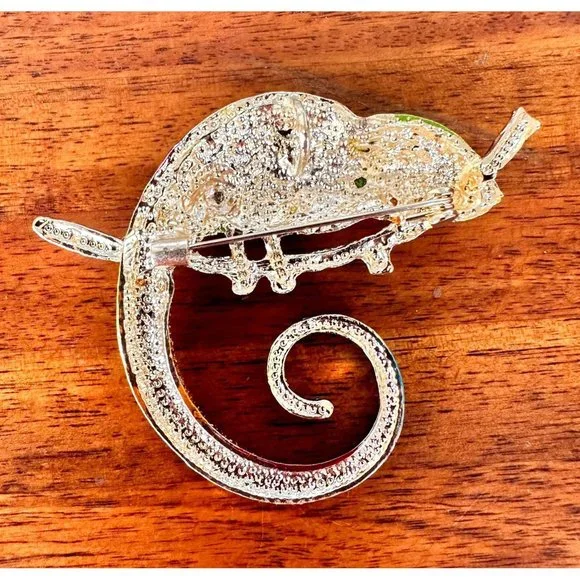 Chameleon Brooch Pin Rhinestones Lizard Gecko New Art Deco Tropical Rain… - Picture 12 of 12